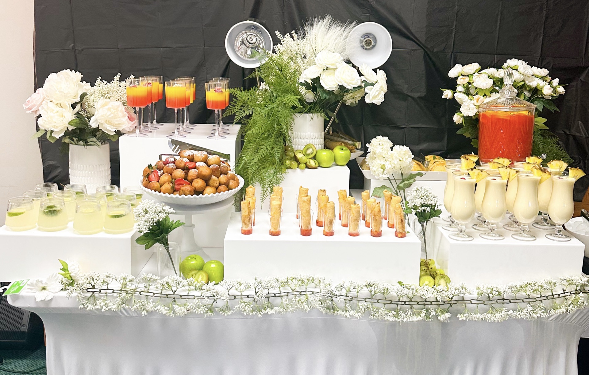 White floral event setup