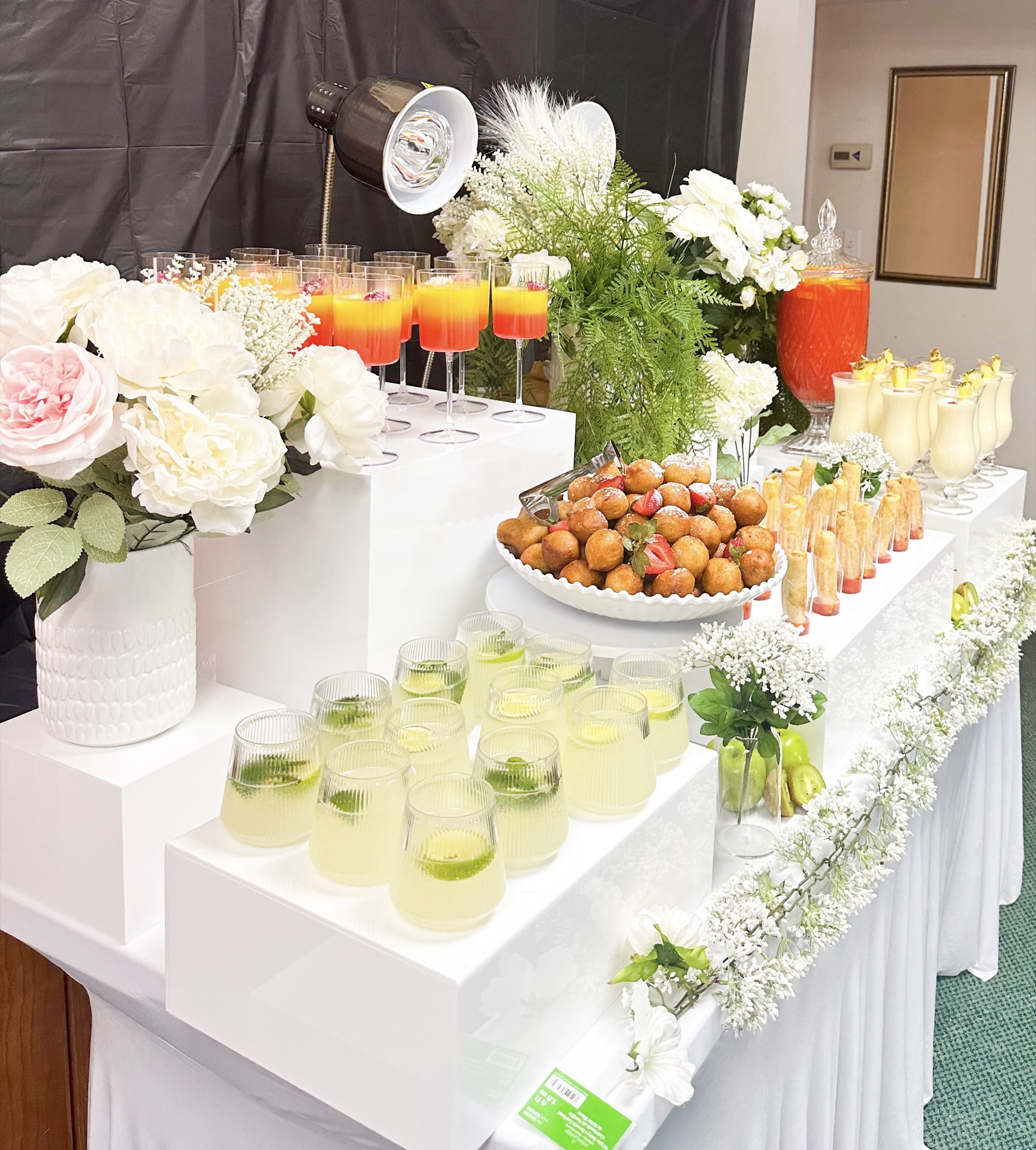 White floral event setup